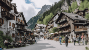 Montagna, villaggio, fiera, paesaggio, zone montane