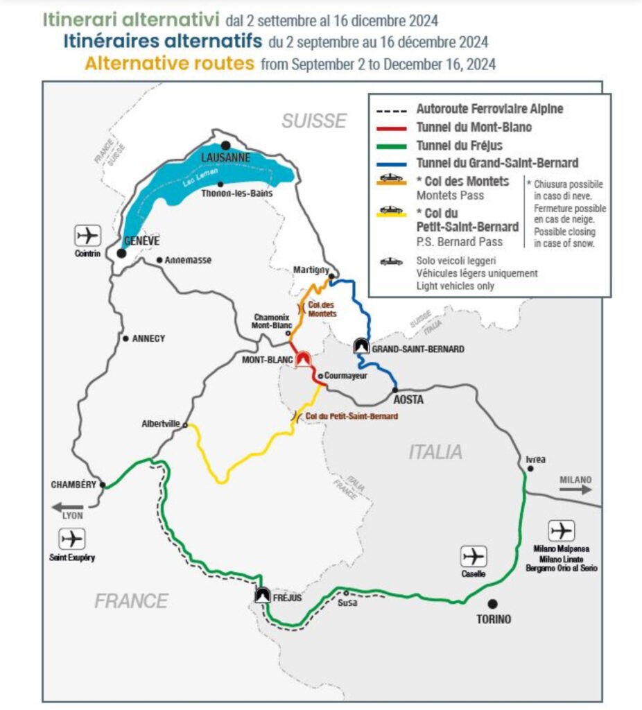 Les itinéraires alternatifs pendant la fermeture du Tunnel du Mont-Blanc
