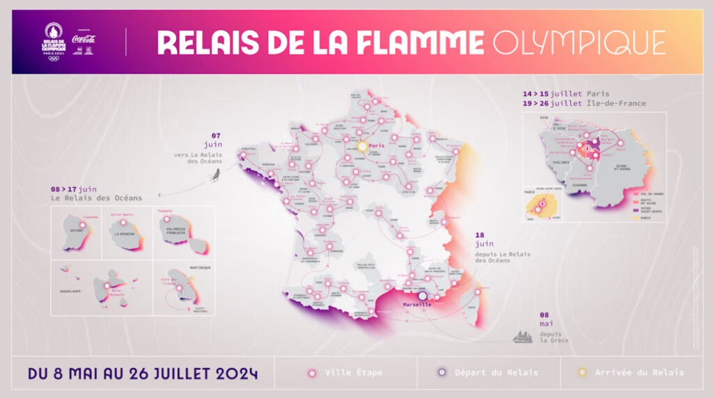 Il percorso della Fiamma delle Olimpiadi di Parigi 2024 (https://olympics.com/it/notizie/parigi-2024-svelato-percorso-staffetta-torcia-olimpica)