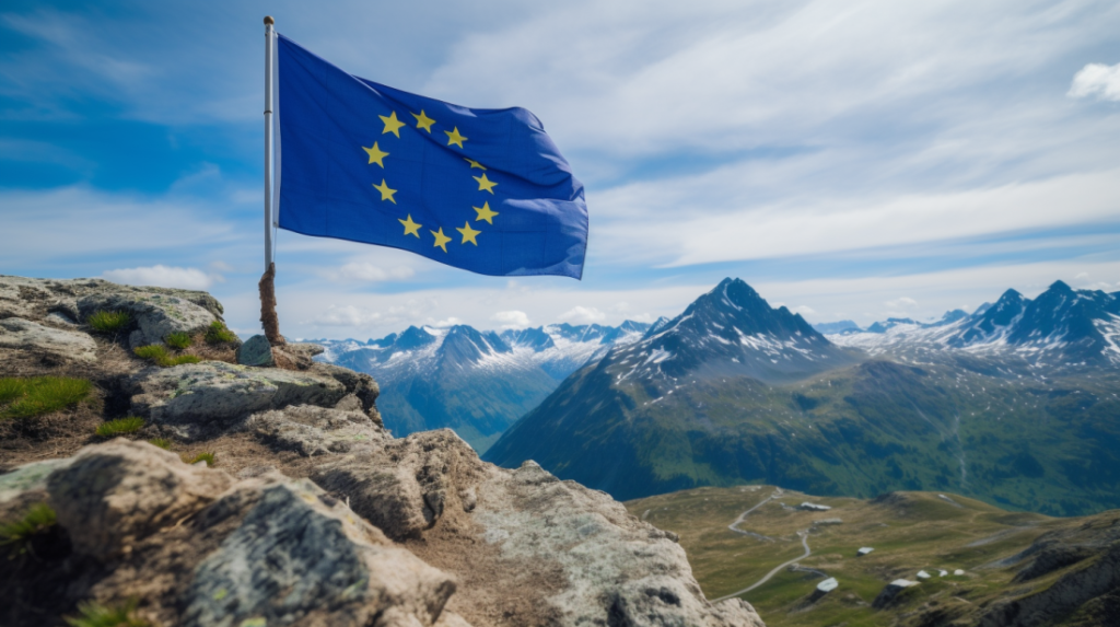 Bandiera dell'Europa, drapeau de l'Europe (Nos Alpes IA)