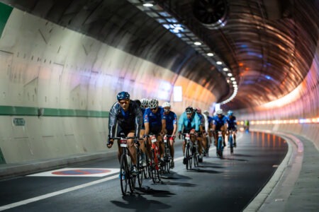 Tunnel du Fréjus : en vélo dans le nouveau 2ème tube CycloFréjus en 2024 sous le tunnel (c) JB Joly SFTRF
