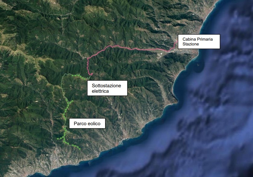 Cartografia dell'inquadramento territoriale del futuro parco eolico in provincia di Imperia (credits : https://va.mite.gov.it/Quadro progettuale)