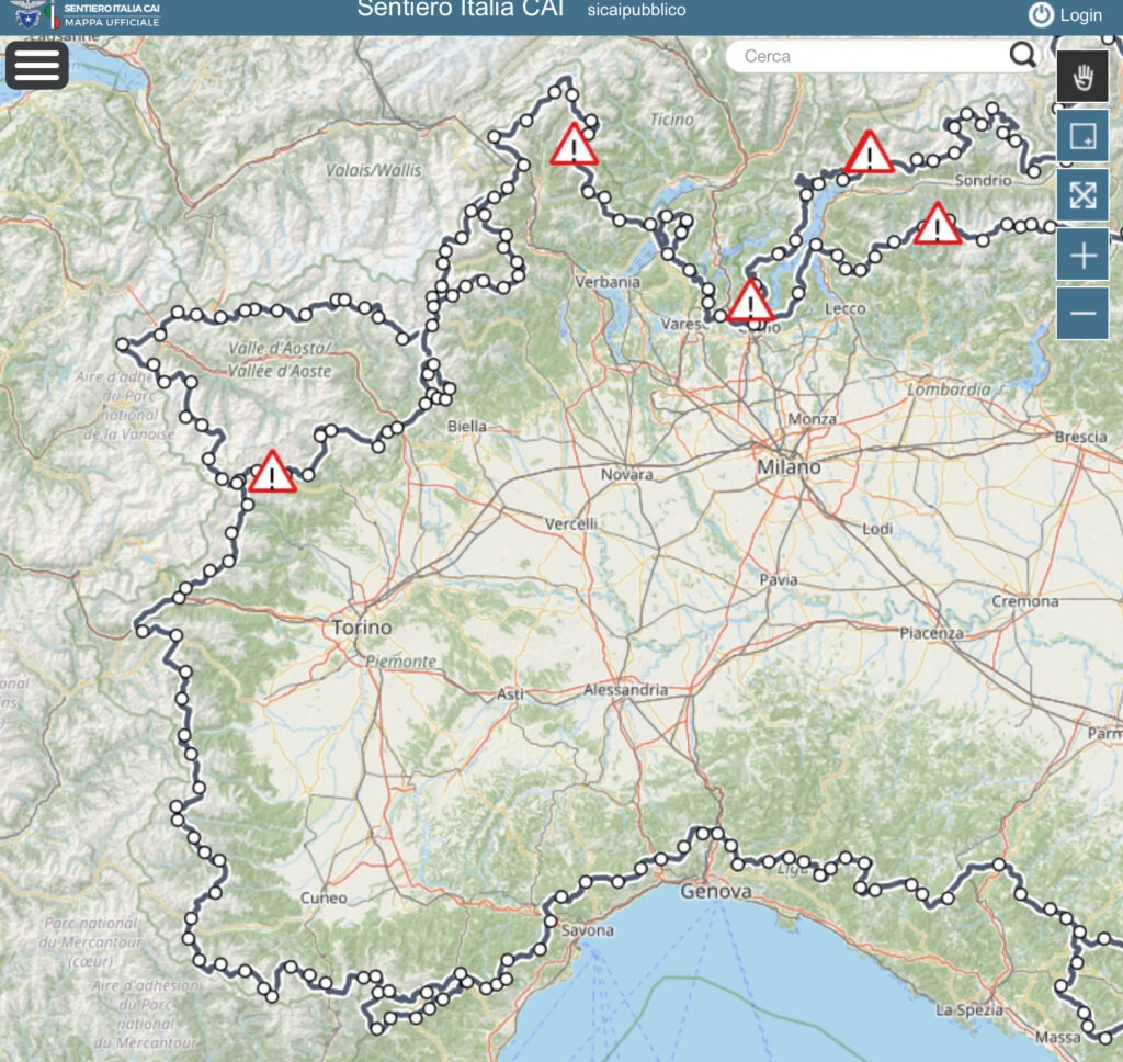 La carte du « Sentiero Italia CAI »