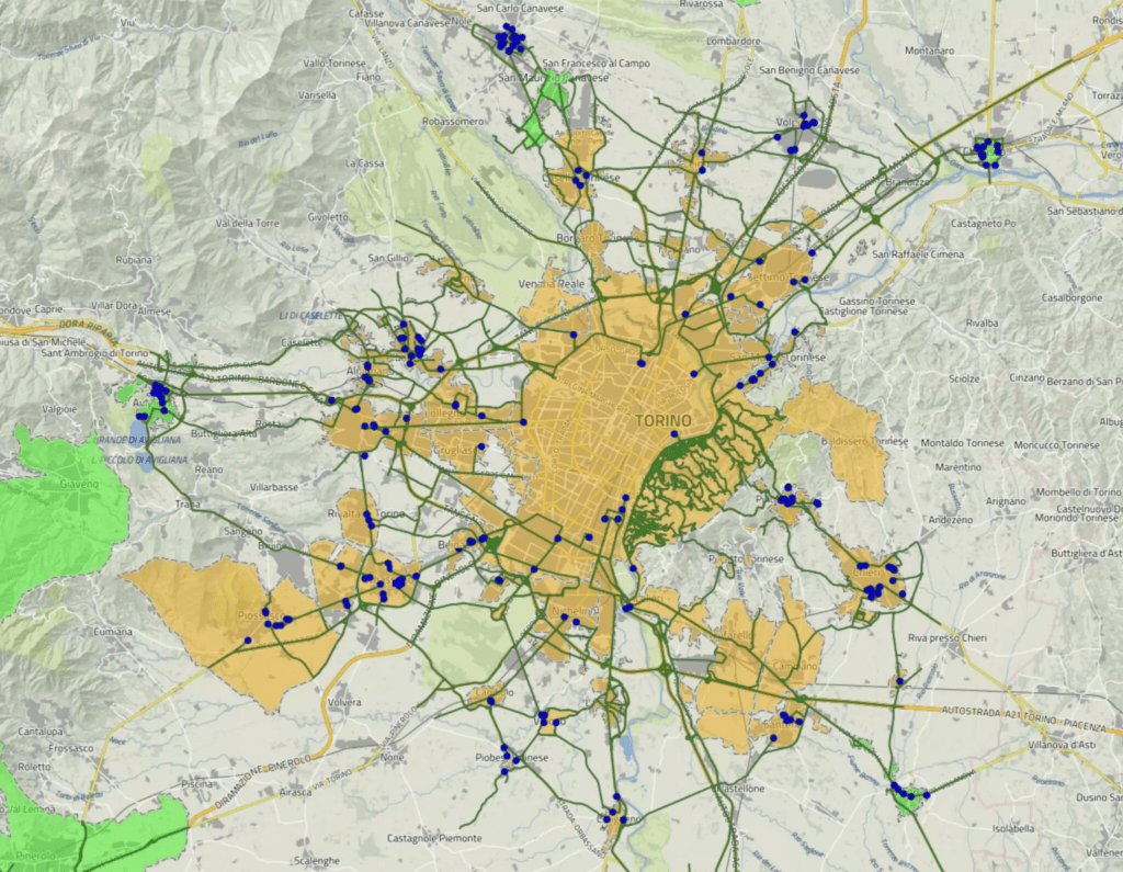 Corridors exemptés de restrictions de circulation dans la zone de qualité de l’air de Turin