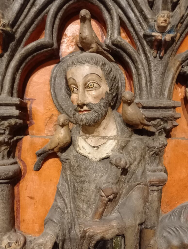 Particolare della figura di sant’Orso nel paliotto ligneo appartenente in origine alla Collegiata / Foto Anna Maria Colombo Nos Alpes