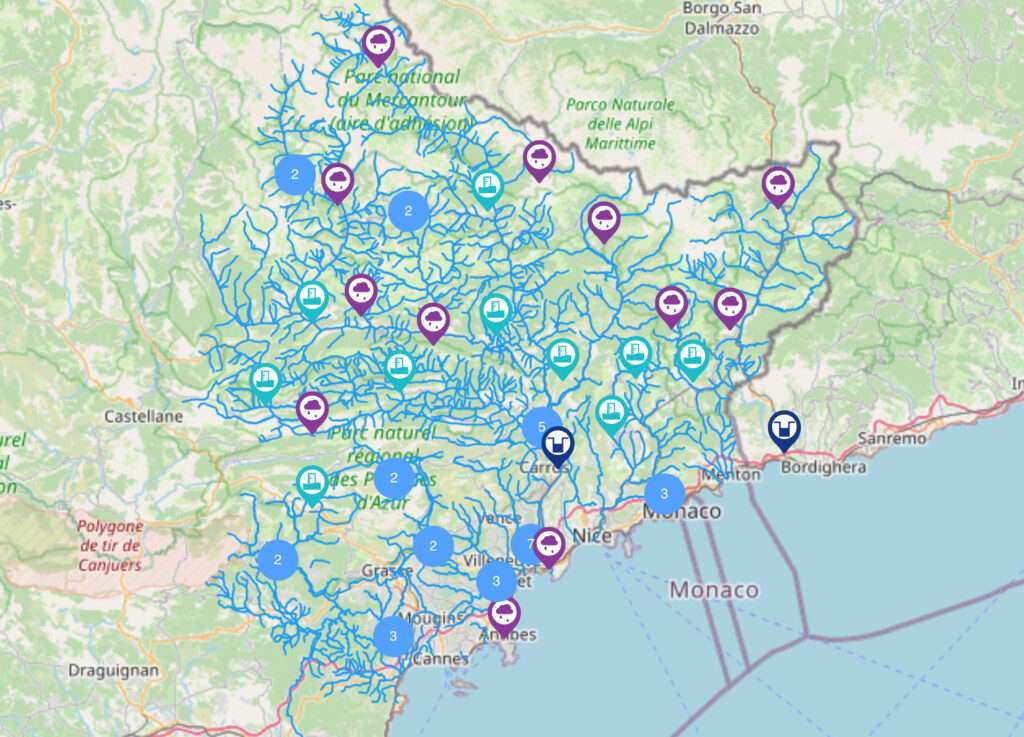 La mappa dell’acqua nelle Alpi Marittime (c) Observatoire de l’eau, SMIAGE