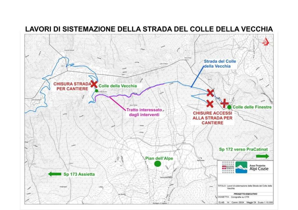Cartina delle chiusure al colle della vecchia nel 2025 (c) parchi alpi cozie