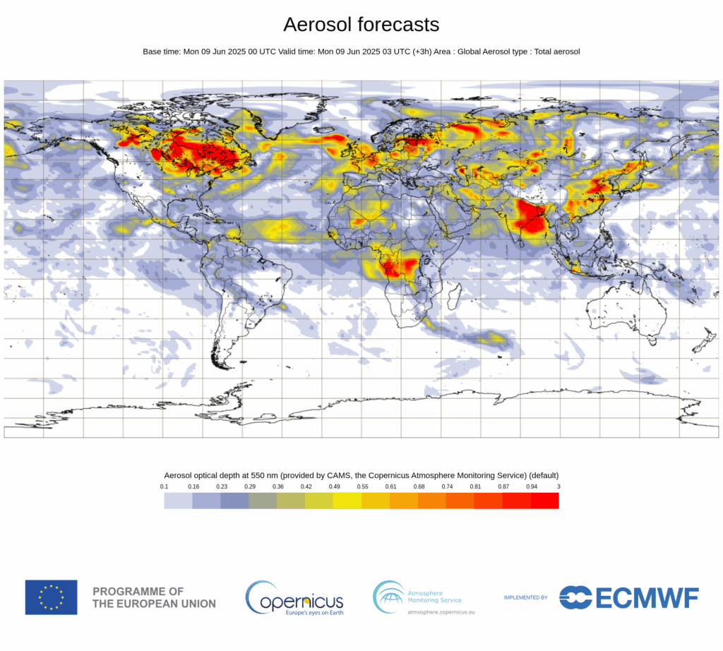 La presenza di aerosol nell’atmosfera (c) Copernicus