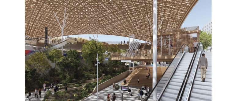 Nice Aéroport, rendering de la vue du hall (c) AREP Letizia Le Fur Antoine Séguin Qiuhao Xiong SNCF Gare et Connexions