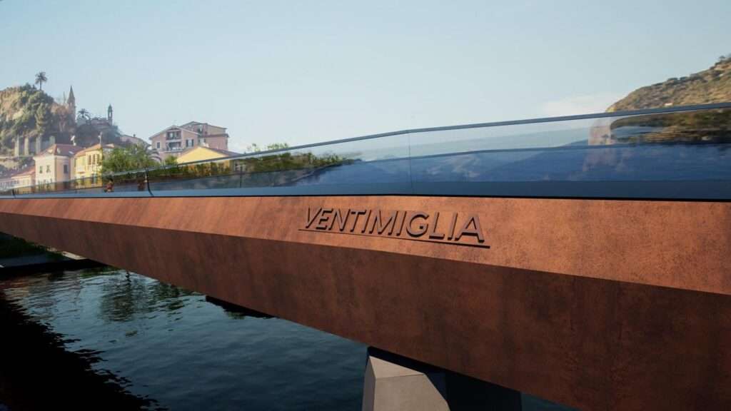 Rendering con il nome della città della nuova passerella sul roja a ventimiglia (c) comune di ventimiglia