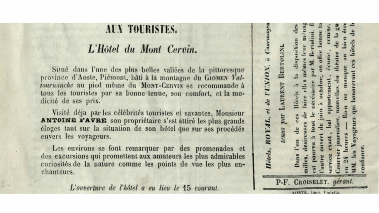 Une publicité tirée de la revue Album, 1856, à la Bibliothèque régionale d'Aoste