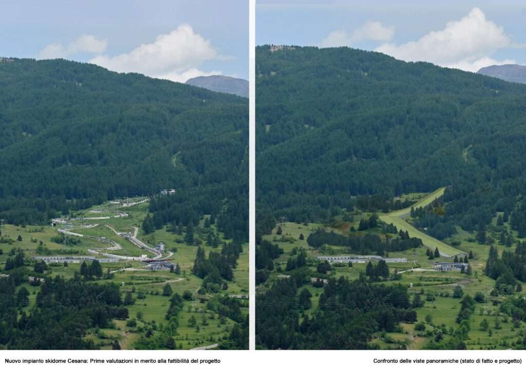 Cesana progetto skidome con prima e dopo