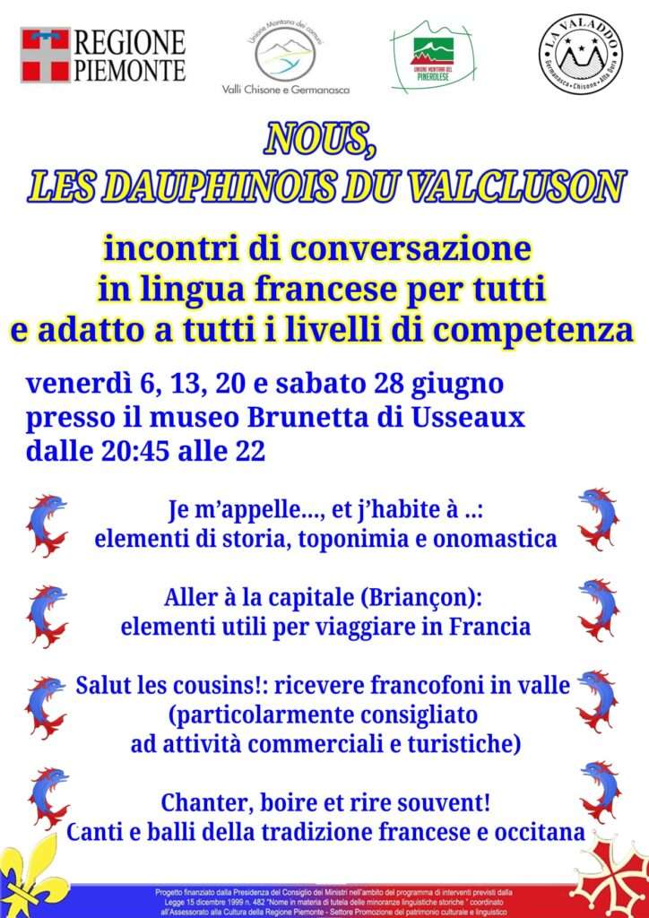 Locandina dei corsi di conversazione in francese in val chisone, nel 2025