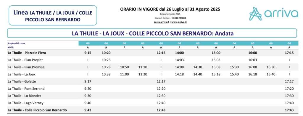 orari delle navette di parte valdostana