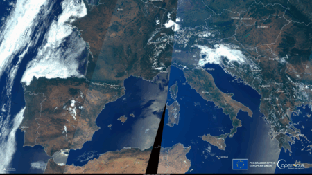 Le ondate du calore nel Mar Mediterraneo lungo il mese di giugno, Les vagues de chaleur sur la Méditerranée le long du mois de juin (c) European Union, Copernicus Sentinel-3