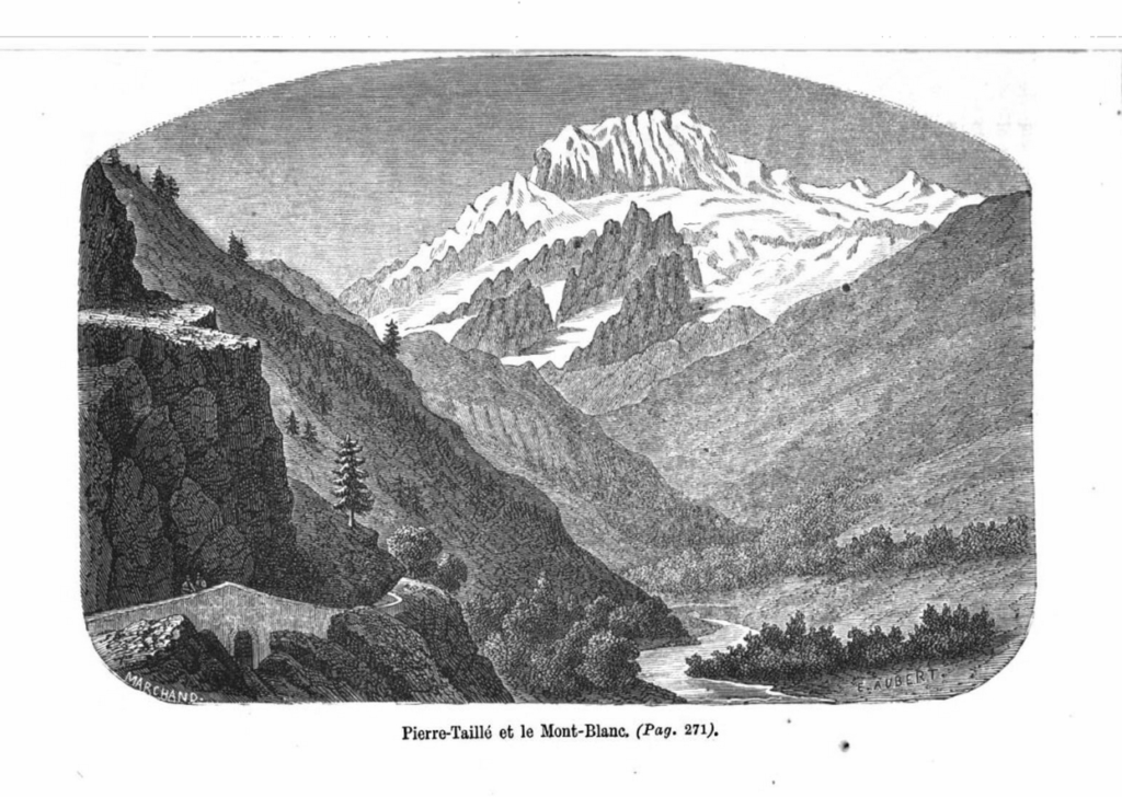 La pierre taillée à avise et le mont blanc (c) public domain wikimedi commons