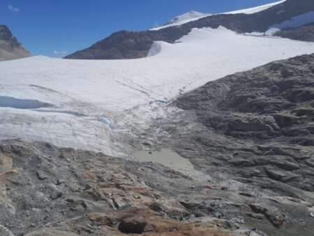 Le lac du glacier du Grand Marchet après la vidange en août 2025 (c) ONF RTM après vidange ONF-RTM