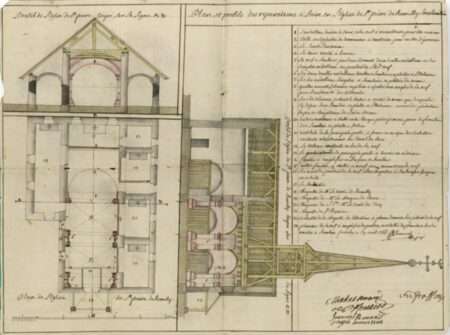 Plan et profils des réparations à faire en l’église paroissiale de Rumilly sous Cornillon, (aujourd’hui Saint-Pierre-en- Faucigny), 1766 (c) Archives départementales de la Haute-Savoie