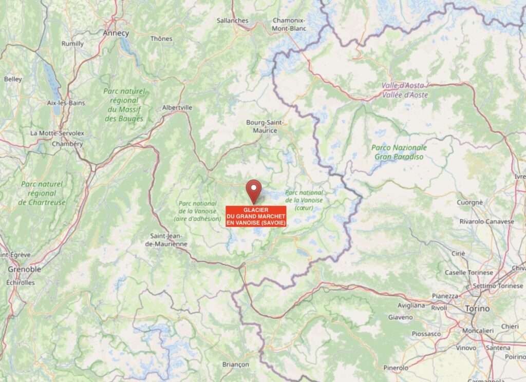 Carte de position du glacier du grand marchet