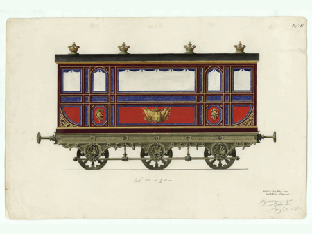 Disegno tecnico di Gabriele Capello per il treno reale, nel 1853, a Torino (c) Public domain SandiSan Wikimedia Commons