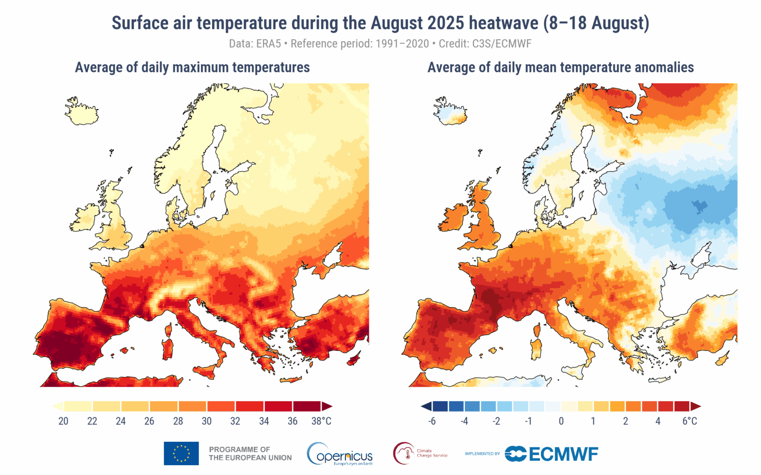 Le ondate di calore di agosto 2025 sulle Alpi, Les vagues de chaleur d'août 2025 dans les Alpes (c) European Union, Copernicus Climate Change Service Data