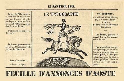 La feuille d'annonces d'aoste en 1841