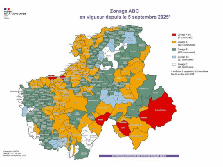Zonage ABC en Haute Savoie au mois de septembre 2025 (c) Préfecture de la Haute-Savoie