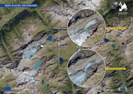 Il Ghiacciaio del Griesgletscher, Le Glacier du Griesgletscher (c) European Union, Copernicus Sentinel-2 imagery