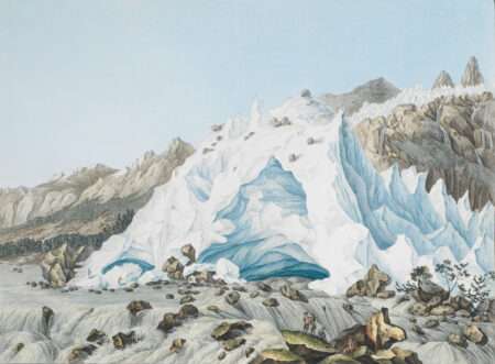 La Mer de Glace, una delle tappe del Grand tour dei ghiacciai del Monte Bianco, La Mer de Glace, l’une des étapes du Grand tour des glaciers du Mont-Blanc (c) Public domain, Carl Ludwig Hackert, Wikimedia Commons