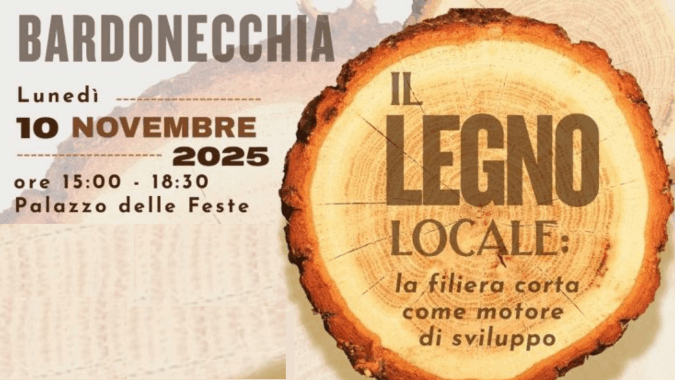 Bardonecchia 10 novembre 2025, la locandina dell'incontro sulla filiera legno