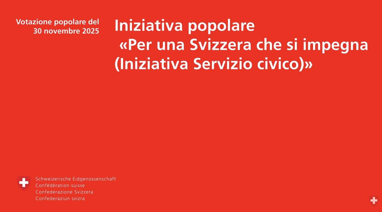Uno dei due quesiti del referendum in Svizzera del 30 novembre 2025, nel video illustrativo dell'amministrazione federale