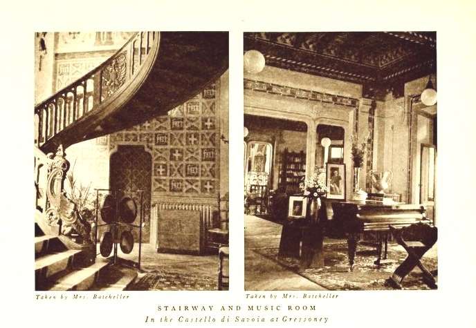 Bates batcheller (1911), stairway and music room, castello di savoia at gressoney (c) public domain open library harvard university wikimedia commons