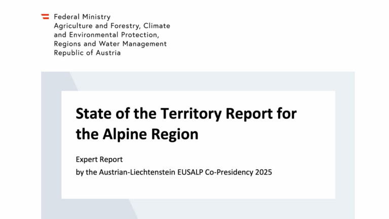 Le trasformazioni del territorio alpino secondo il rapporto EUSALP 2025 Couverture du Rapport de la Présidence SUERA EUSALP 2025