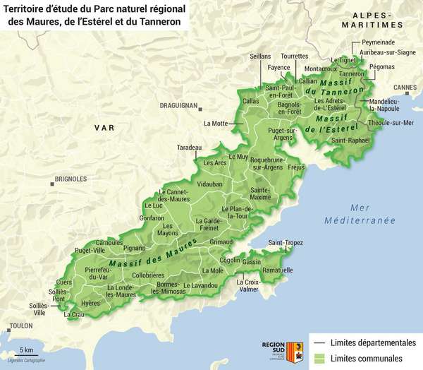 Il confine del Parco naturale dei Maures-Estérel-Tanneron (c) Région Sud