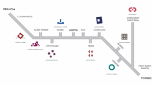 Mappa dei castelli e musei in Valle d'Aosta