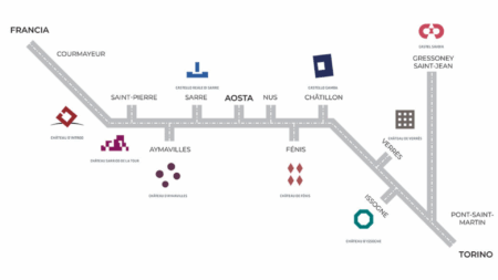 Mappa dei castelli e musei in Valle d'Aosta