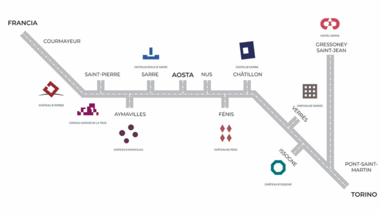 Valle d’Aosta Heritage, attività culturali, castelli e musei fino al 6 gennaio 2026 Mappa dei castelli e musei in Valle d'Aosta