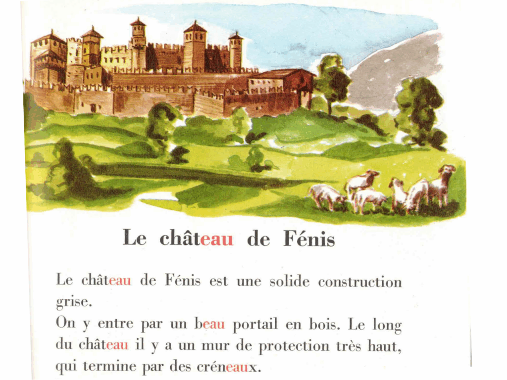Chez nous, édition de 1968, extrait la page sur le château de fénis