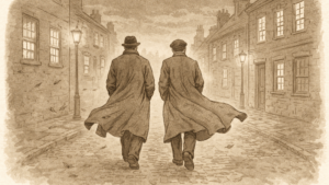 Due uomini si allontanano, dopo l'incontro ad aosta (c) nos alpes ai