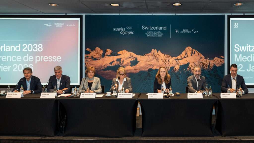La conferenza di presentazione delle Olimpiadi invernali 2038 in Svizzera, La conférence de présentation des Jeux Olympiques d’hiver 2038 en Suisse (c) Bureau de presse « Switzerland 2038 »