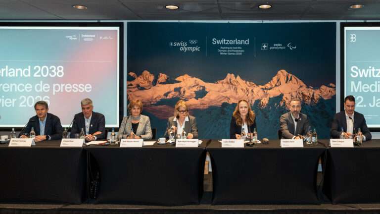 La conferenza di presentazione delle Olimpiadi invernali 2038 in Svizzera, La conférence de présentation des Jeux Olympiques d’hiver 2038 en Suisse (c) Bureau de presse « Switzerland 2038 »