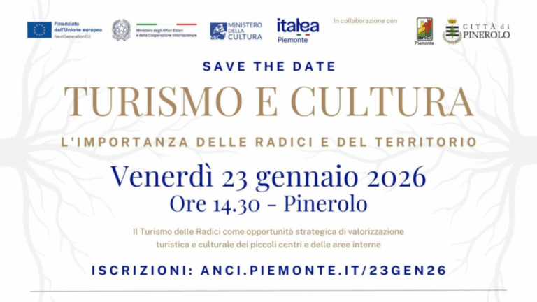La locandina del convegno di Pinerolo sul turismo delle radici