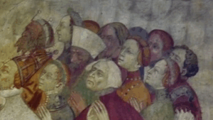 Affresco ritraente Caterina di Challant nella cappella del Castello di Fénis (c) CC BY SA 4-0 Zairon Wikimedia Commons