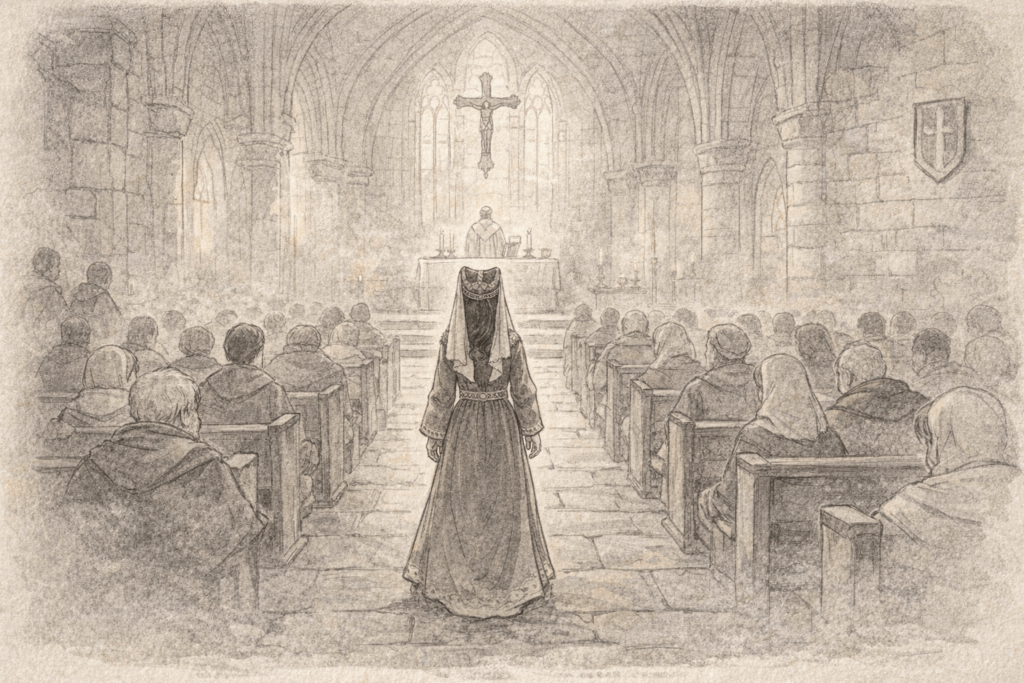 Caterina di Challand entra in Chiesa (c) Nos Alpes IA