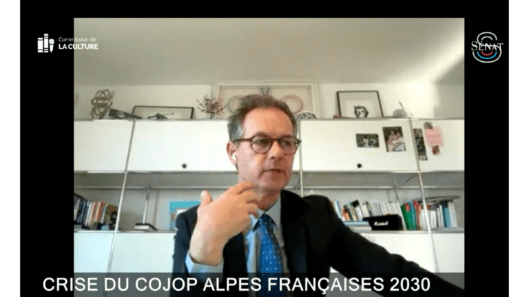 Edgar Grospiron, président du Cojop, en visio à l'audition au Sénat du 25 février 2026 (c) Sénat francais