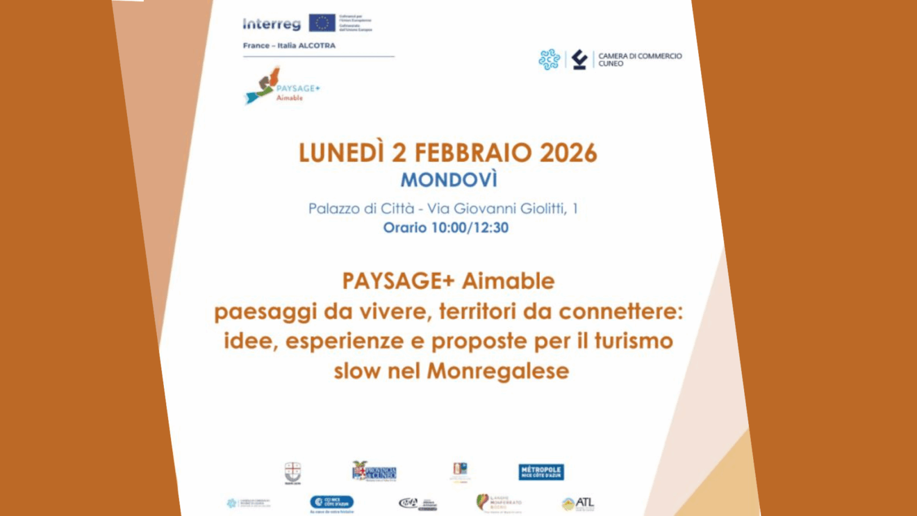 La locandina dell'incontro del 2 febbraio a Mondovì di Interreg Alcotra Paysage + Aimable