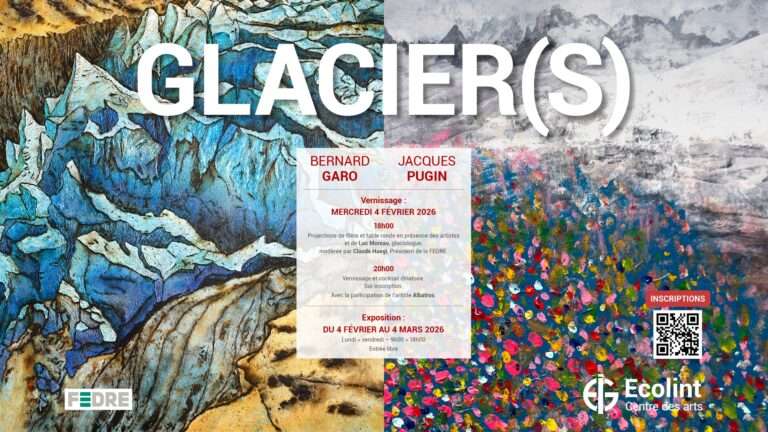 LL'affiche de l'exposition Glacier(s) à Genève, jusqu'au 3 mars 2026