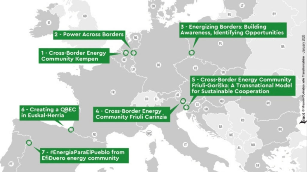 Les Communautés énergétiques transfrontalières ? Elles progressent La carte des sept projets financés (c) MOT Mission opérationnelle transfrontalière
