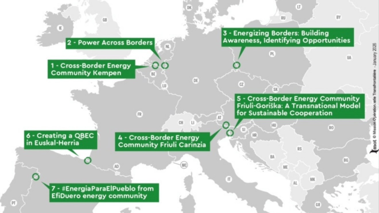 La carte des sept projets financés (c) MOT Mission opérationnelle transfrontalière