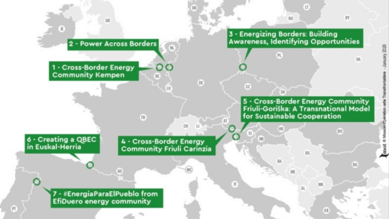 Comunità energetiche transfrontaliere? Esistono e vanno avanti La carte des sept projets financés (c) MOT Mission opérationnelle transfrontalière
